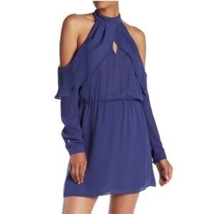 Parker Blue Ruffled Cold Shoulder Dress